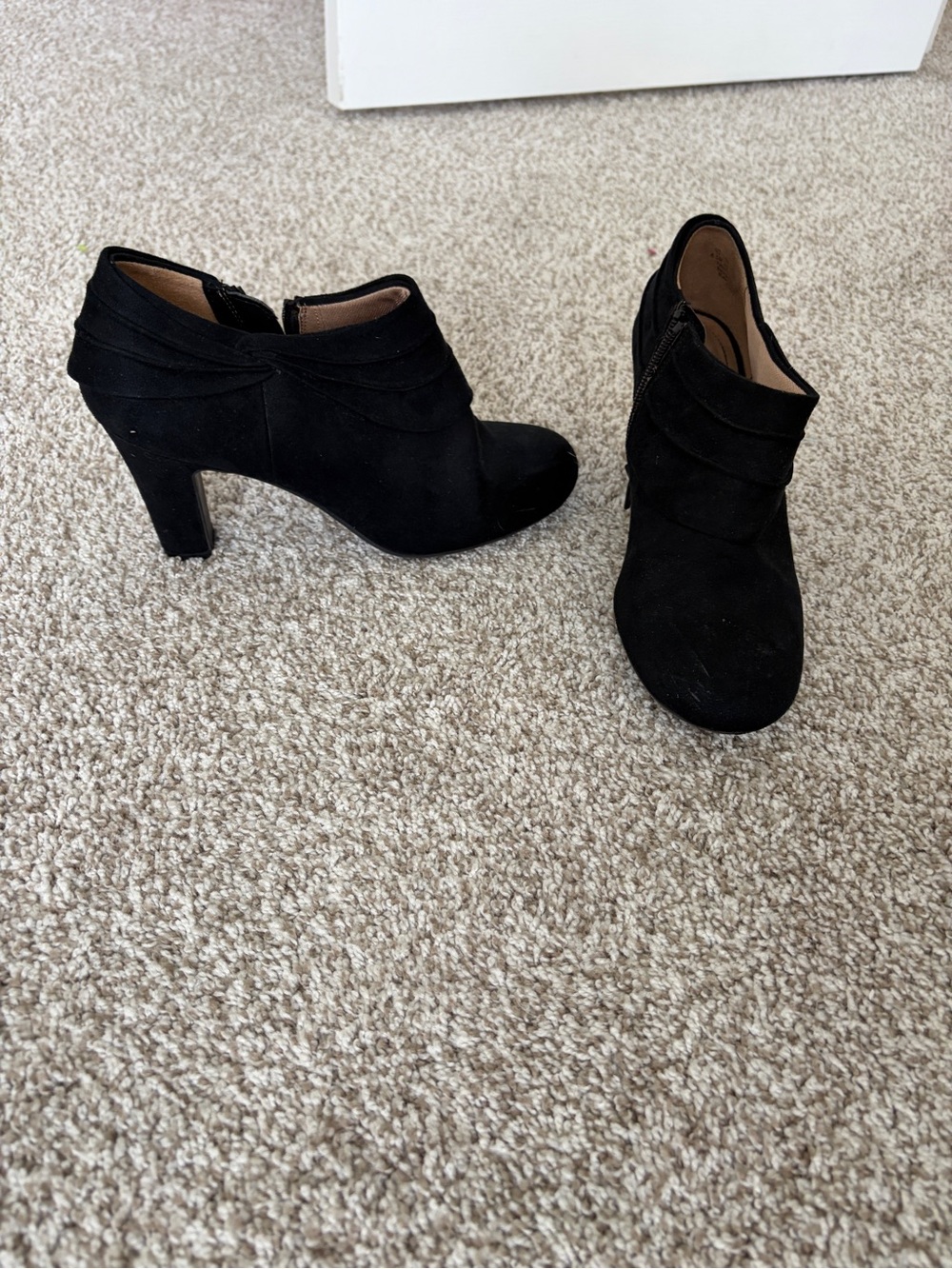 Life Stride Black Suede Ankle Heels with Draped Upper